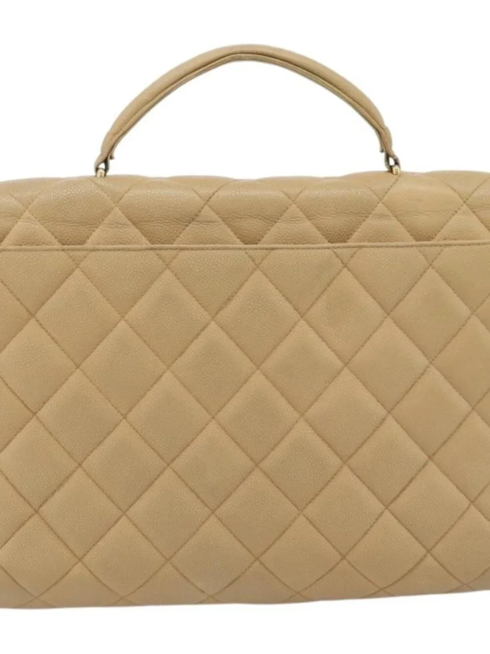 CHANEL Matelasse Business Bag Grained Calf Skin Beige Gold CC Auth bs35346